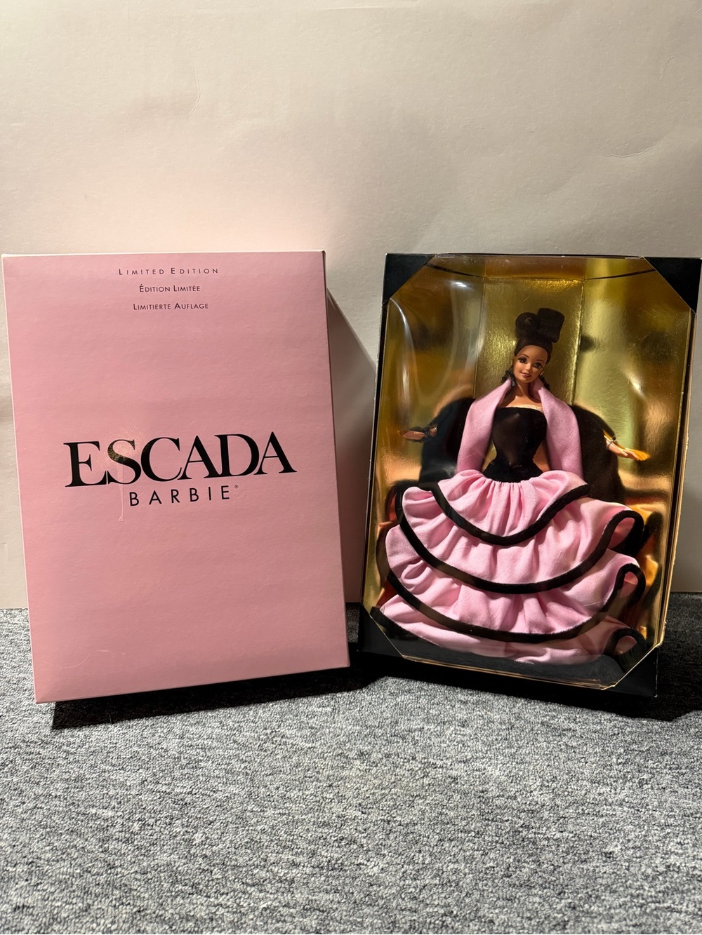 1996 Escada Barbie Limited Edition Pink Tiered Ball Gown Dress